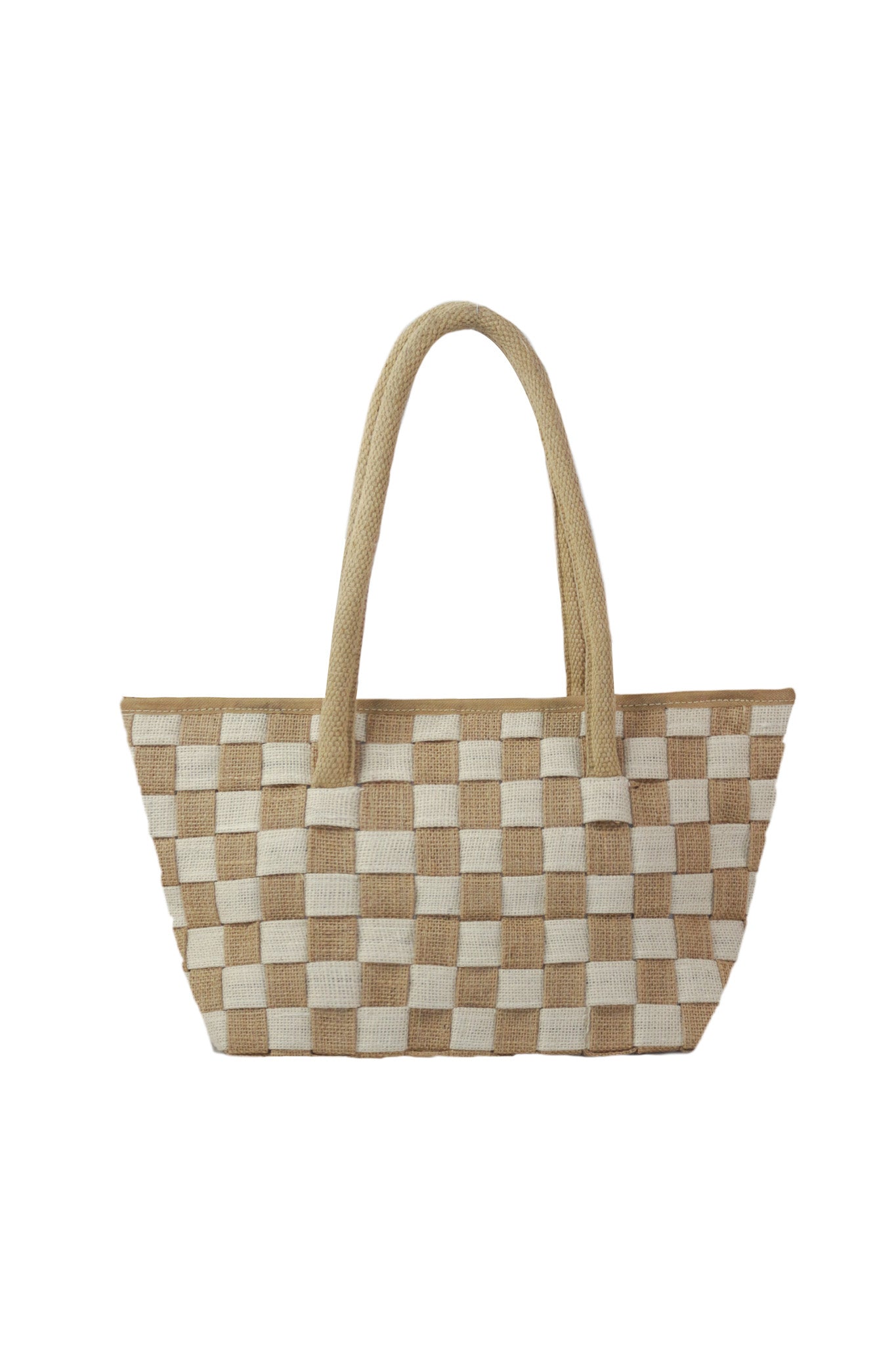 Classic Checkered Handwoven Vegan Jute Handbag in White