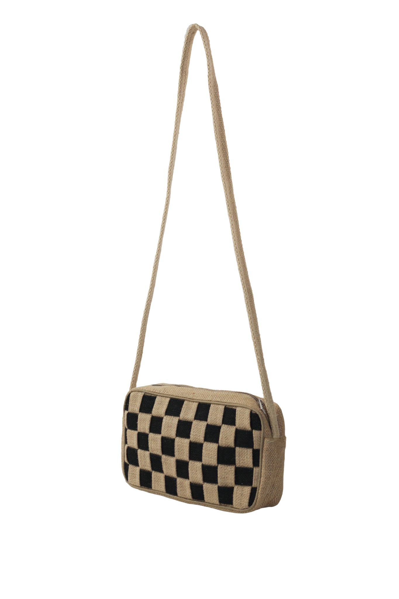 Isabelle LaRue Classic Checkerboard Vegan Jute Crossbody Handbag in Black