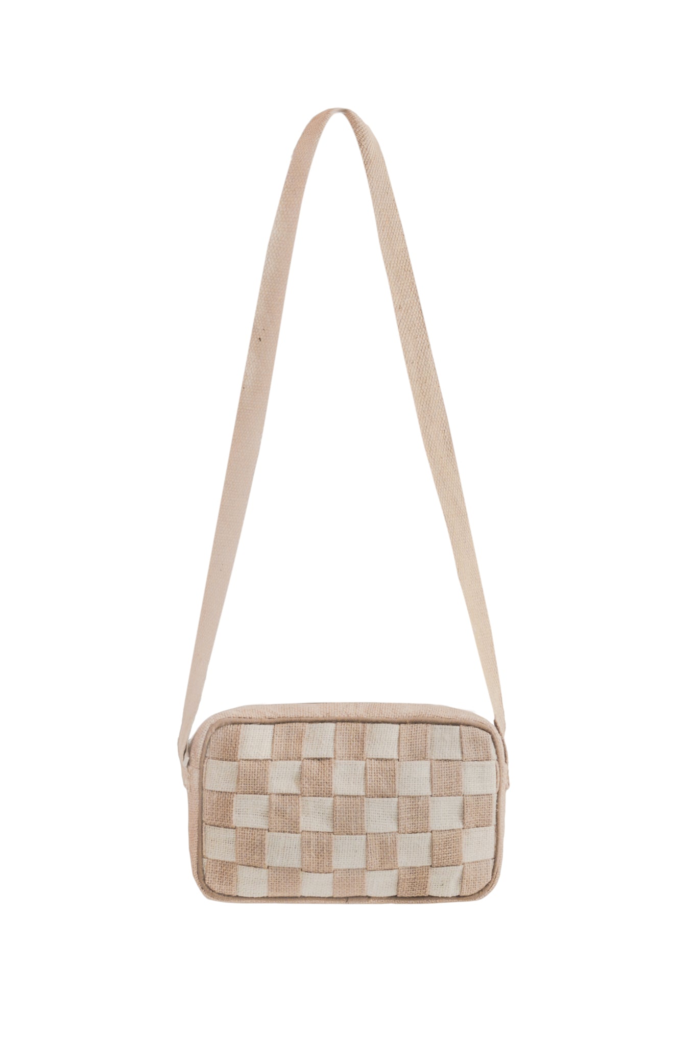 Isabelle LaRue Classic Checkerboard Vegan Jute Crossbody Handbag in White