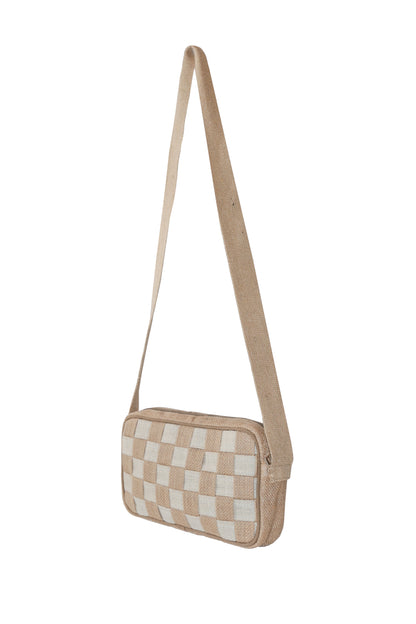 Isabelle LaRue Classic Checkerboard Vegan Jute Crossbody Handbag in White