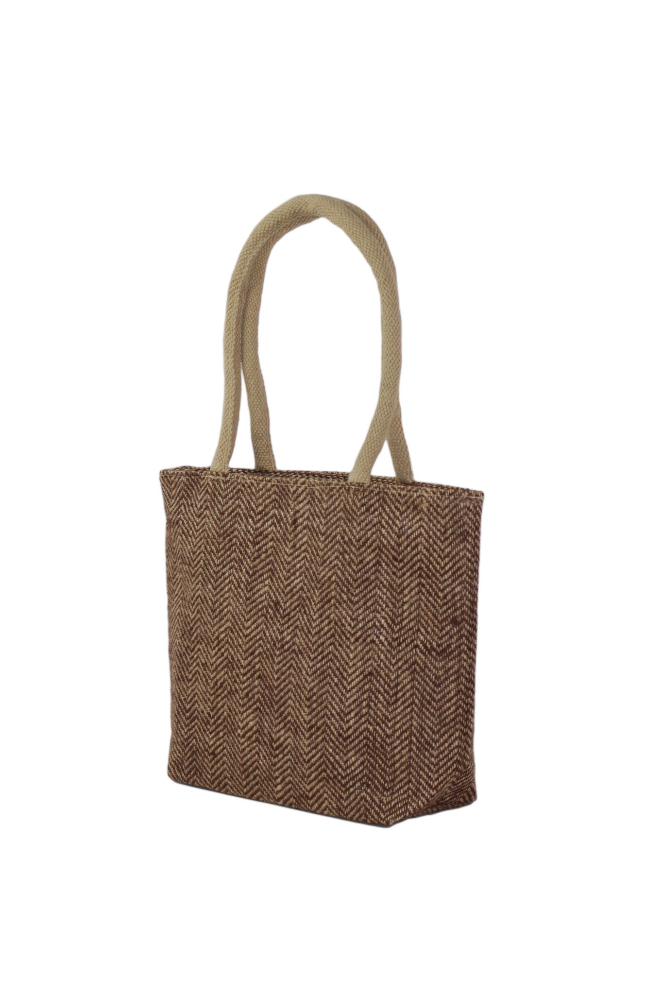 Eco-Friendly Herringbone Vegan Jute Tote Handbag in Brown