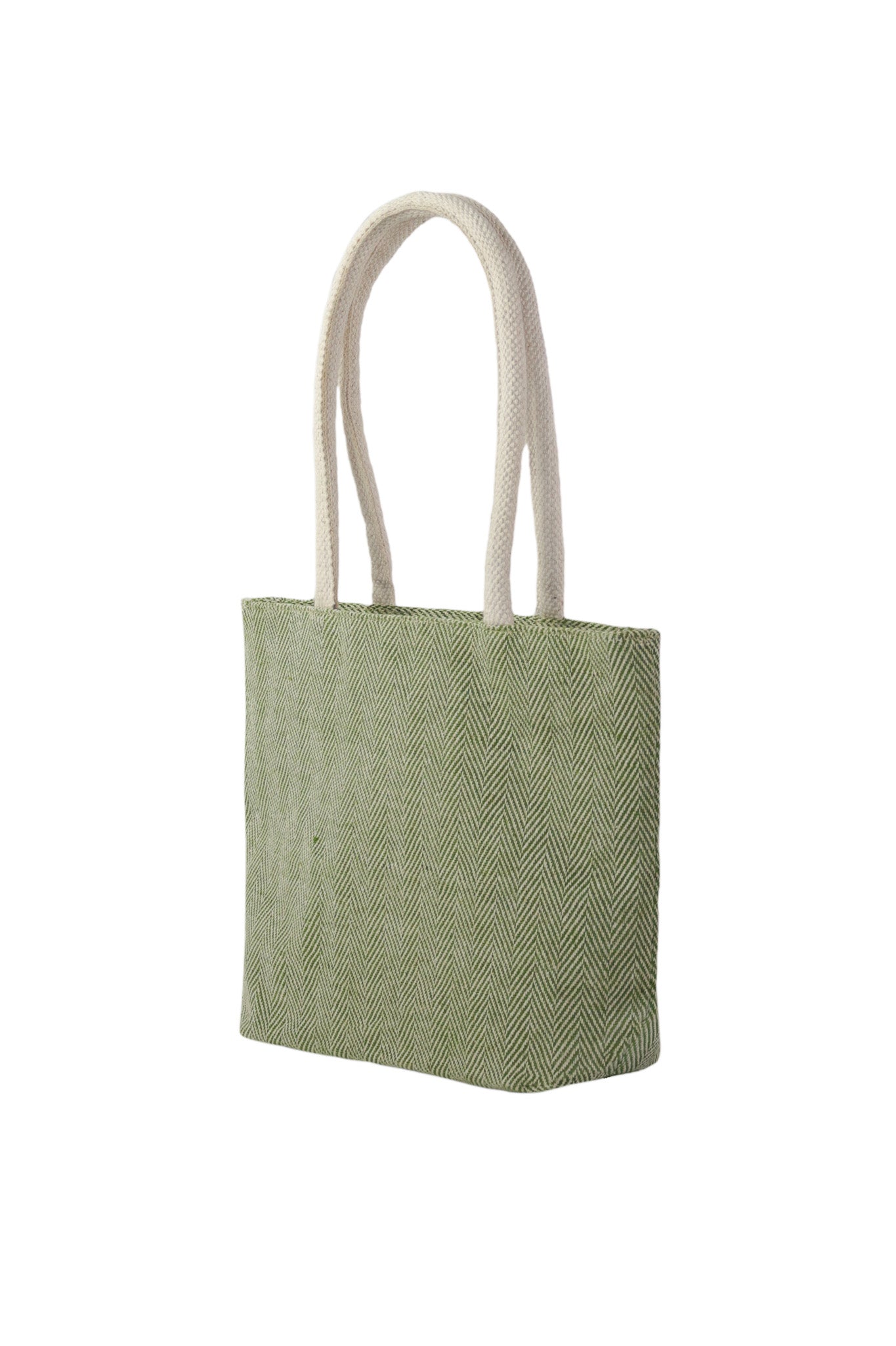 Eco-Friendly Herringbone Vegan Jute Tote Handbag in Green