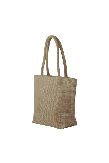 Eco-Friendly Herringbone Vegan Jute Tote Handbag in White
