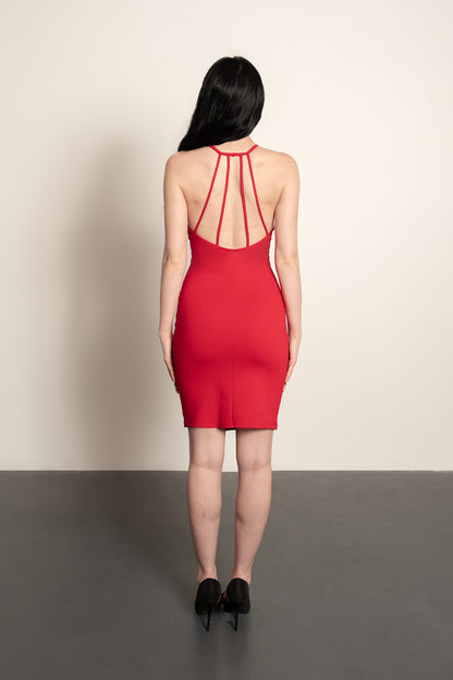 Bodycon Multi-Strap Sleevless Dress - Cherry Red