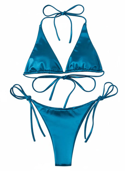 Satin String Tie Cheeky Bikini
