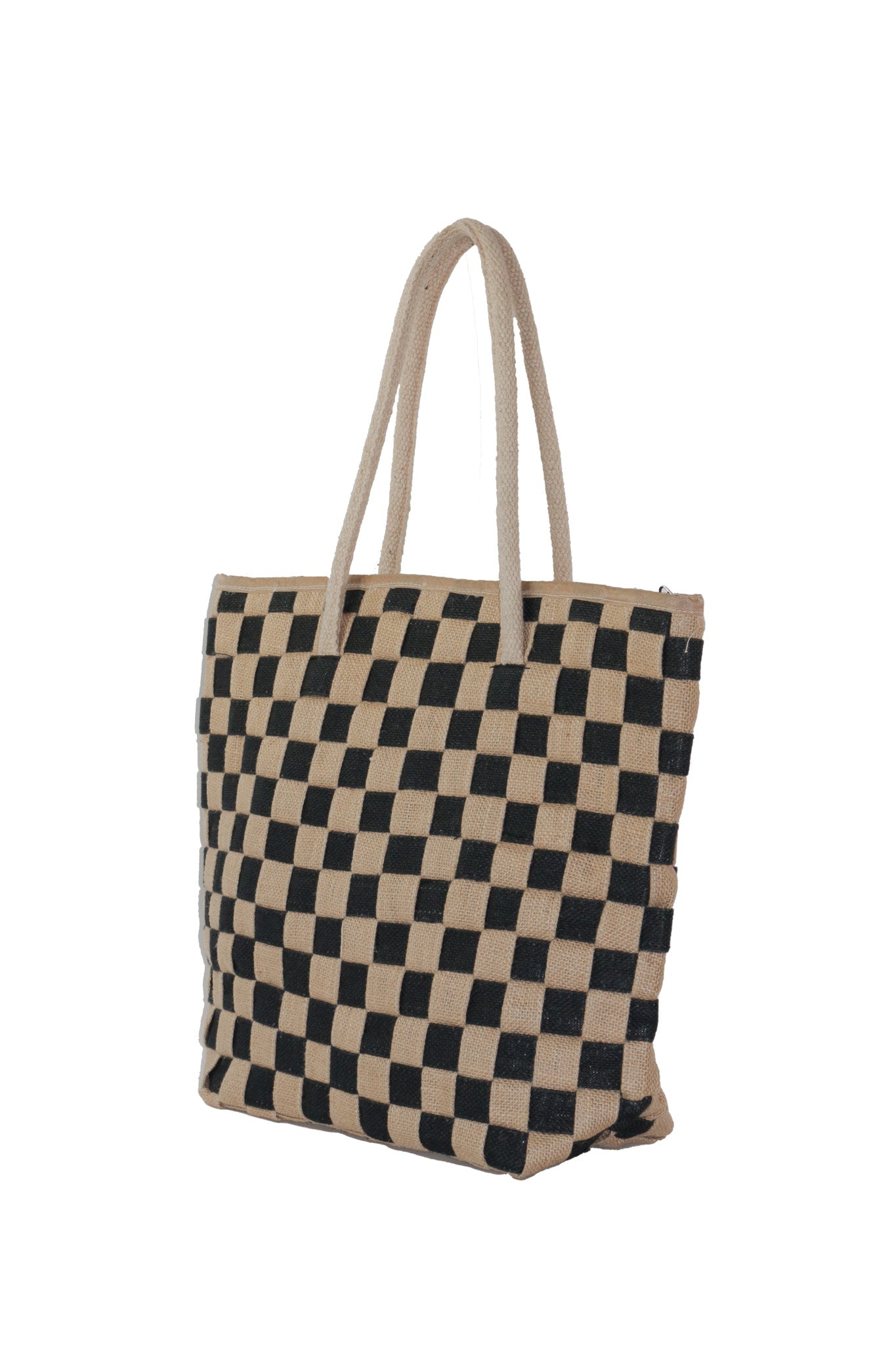 Classic Checkerboard Vegan Jute Tote Bag