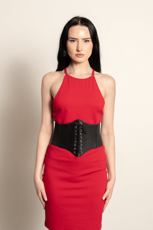 Elastic Corset Belt with Lace-Up Detail