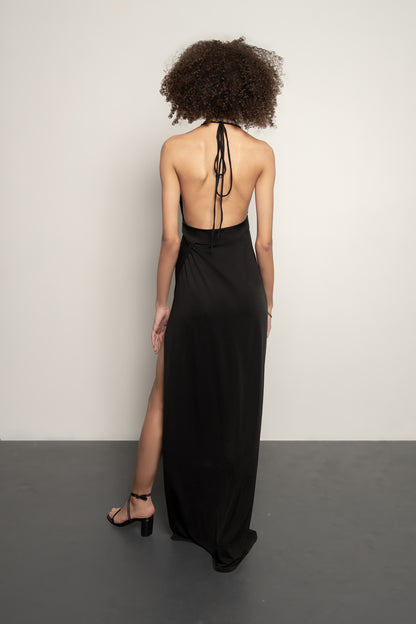 Black Halter Gown with Long Full Leg Slit Large / Black Black Halter Gown with Long Full Leg Slit Large / Black
