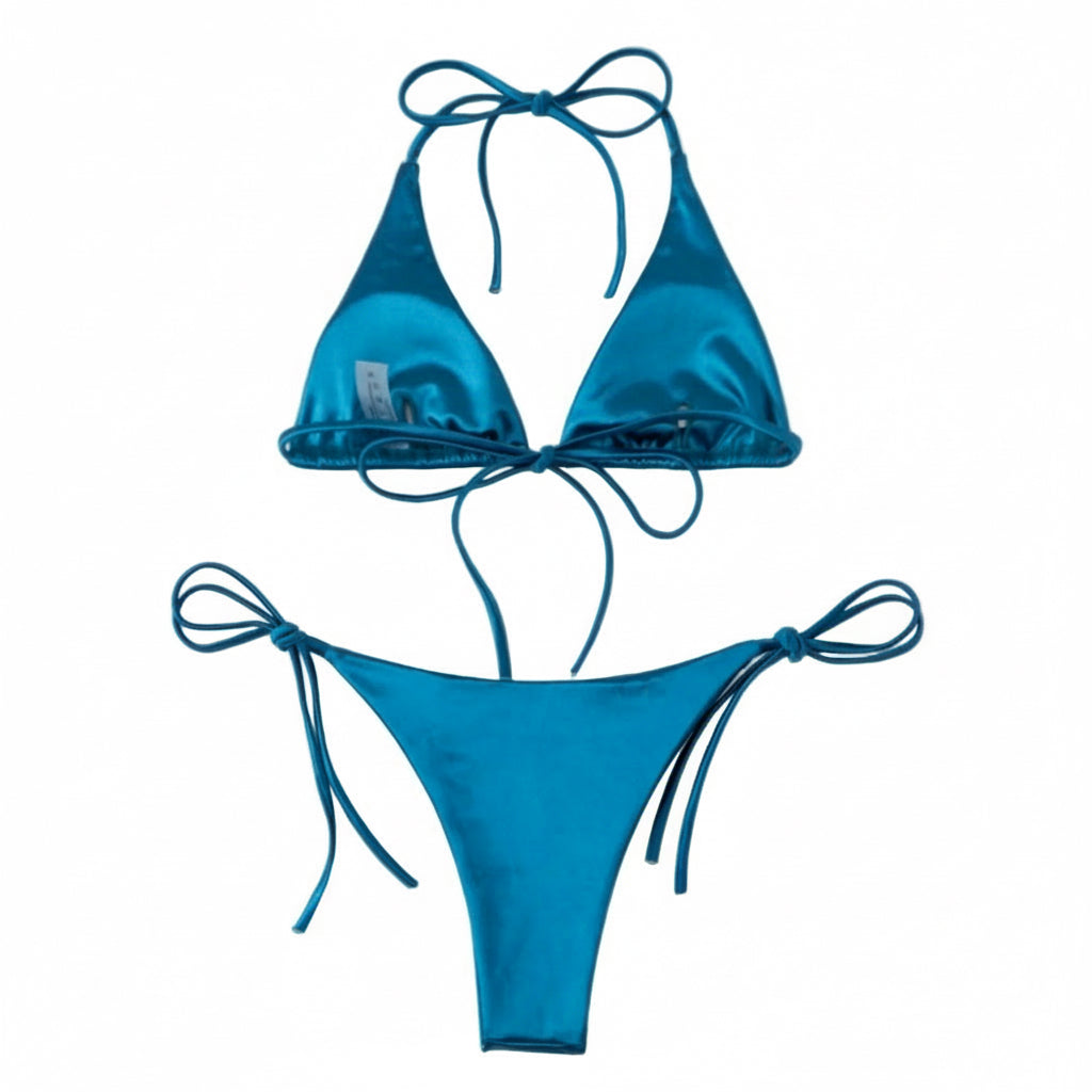 Satin String Tie Cheeky Bikini
