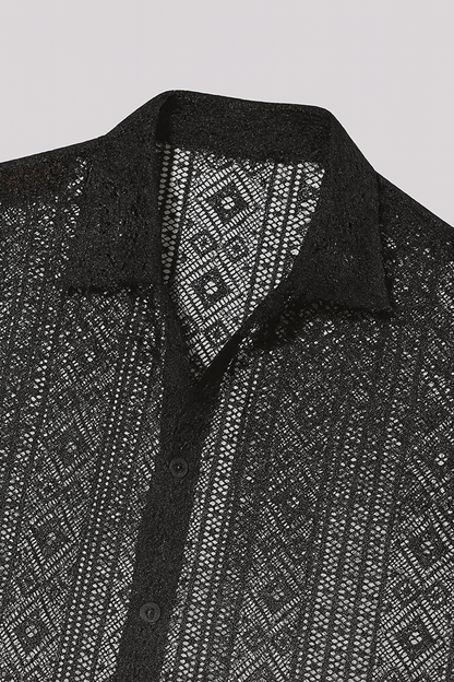 Lace Button Up Knit Shirt